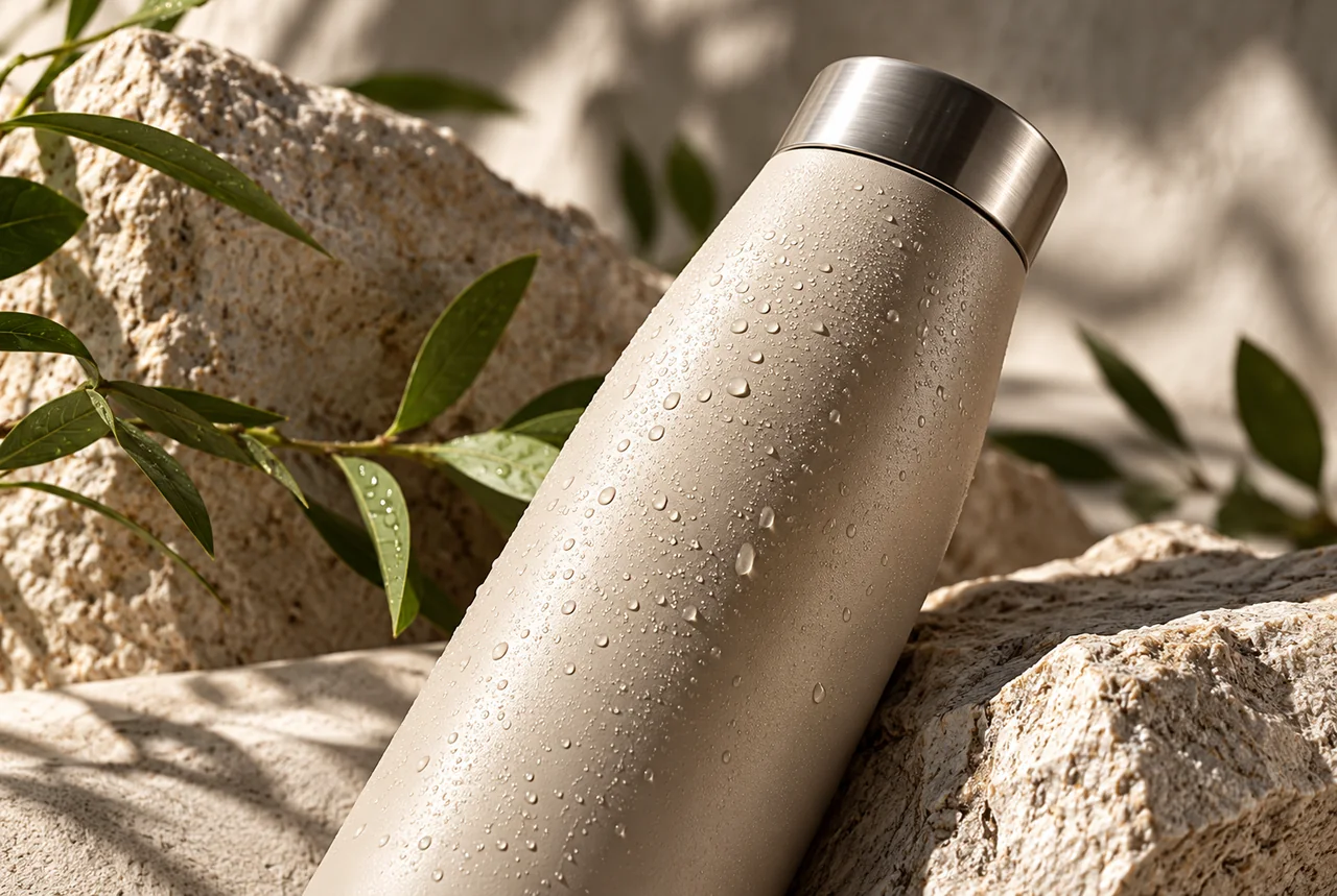Close-up product photograph showing the texture and finish of a reusable bottle