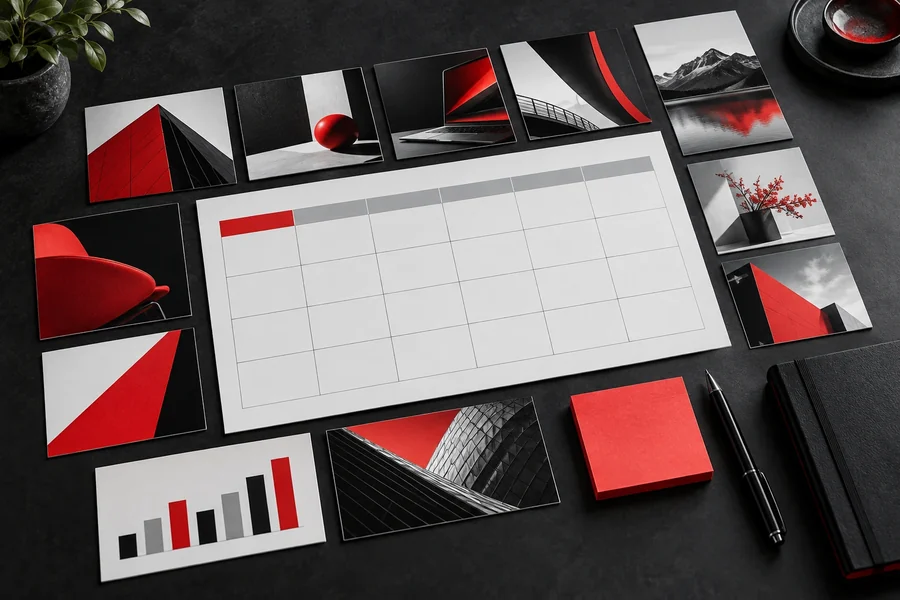 Content calendar and campaign materials illustrating marketing planning