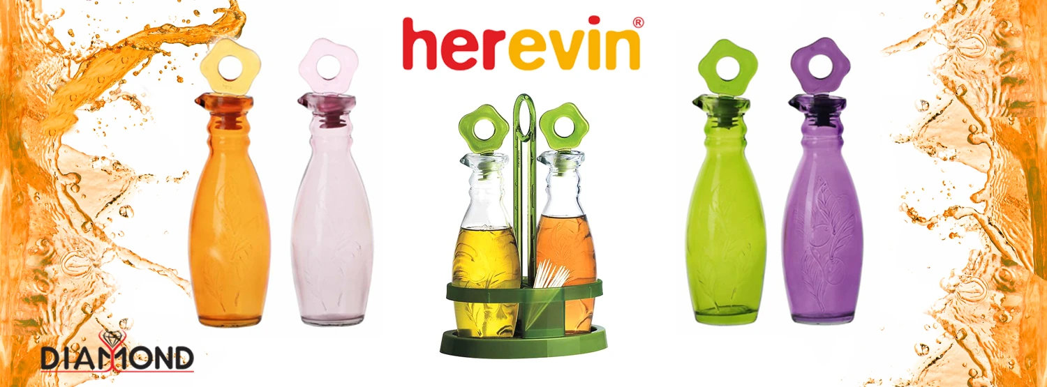 Coloured Herevin oil and vinegar bottles for Diamond