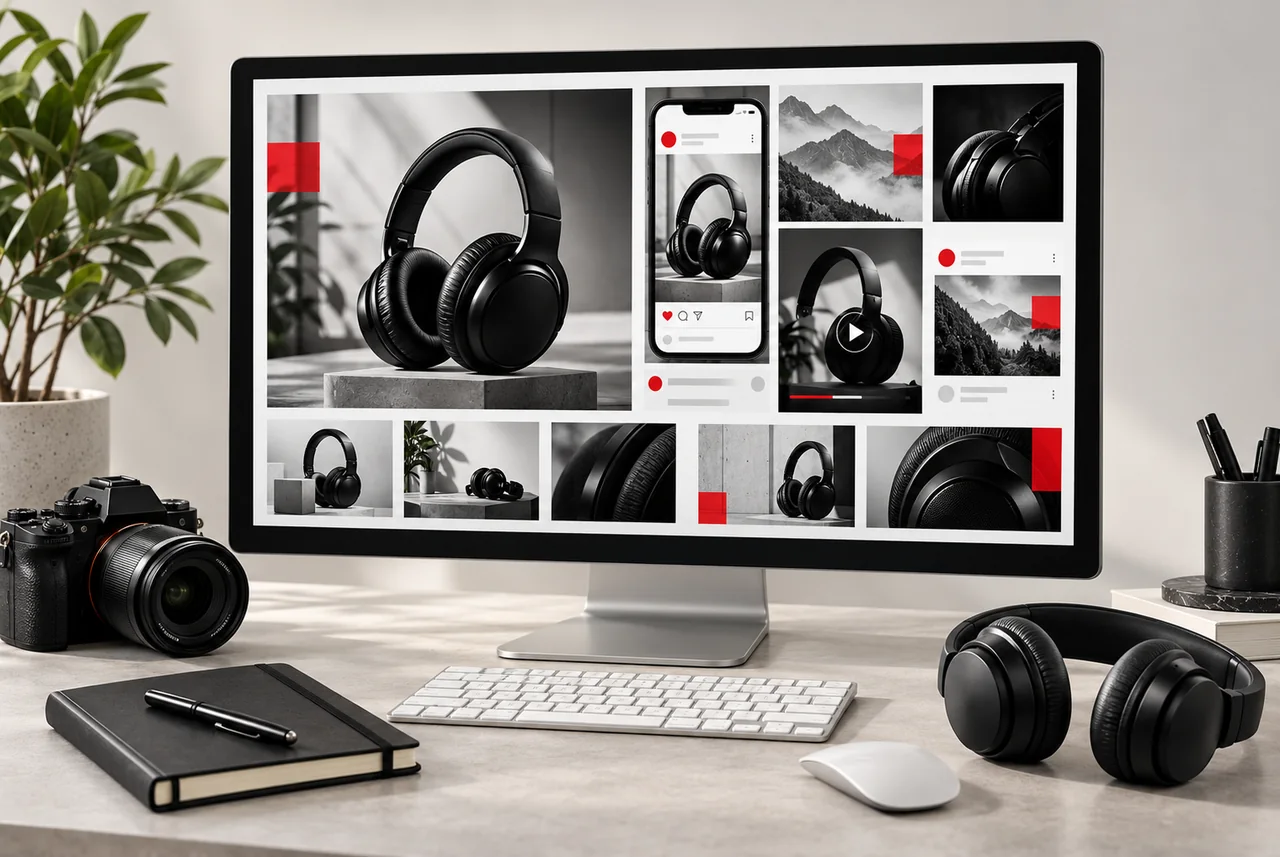 صور منتج وتوزيعات متناسقة لإنتاج محتوى الحملات المستمر