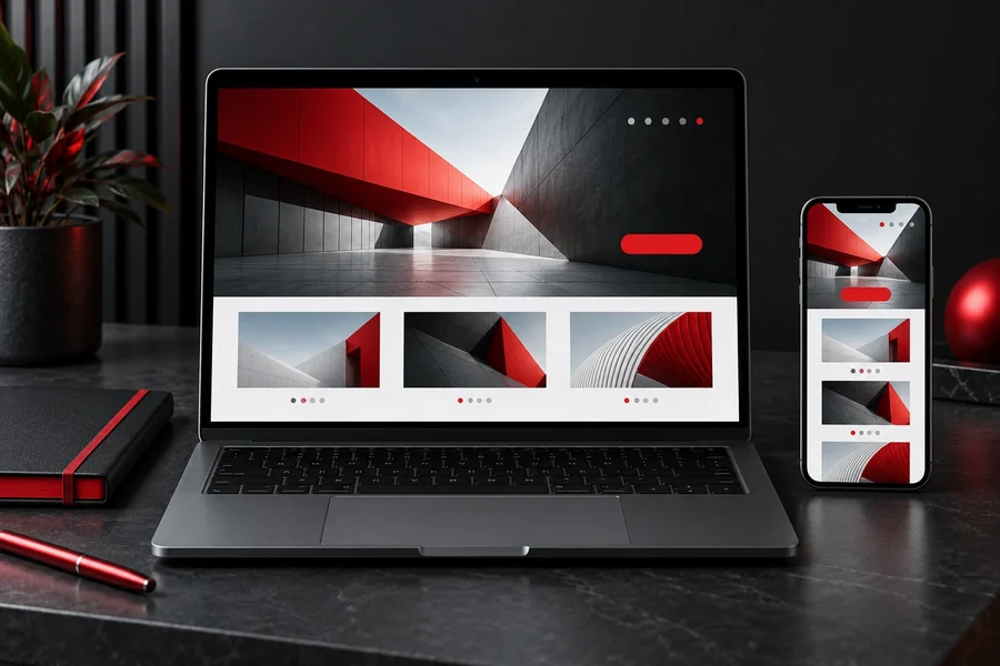 Responsive website concept shown across desktop, laptop and phone